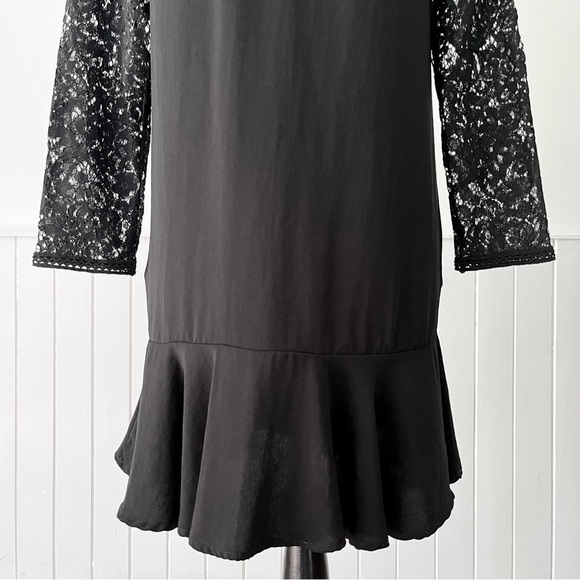 Zara Black Long Sleeve Lace Keyhole Back Mini Dress Size XS - Picture 9 of 15